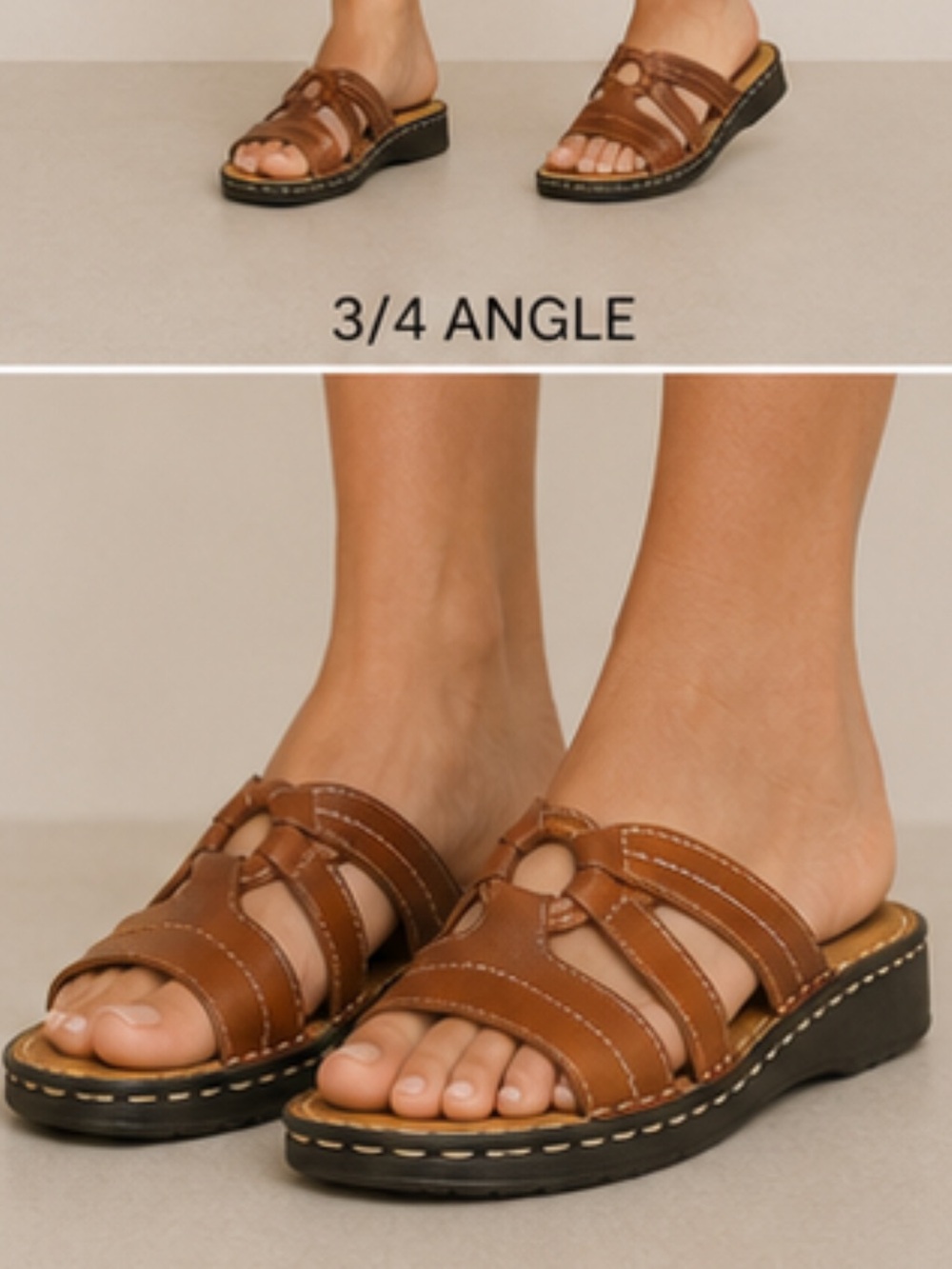 Women's Brown Slide Sandals - Leather Casual Comfort NWOT